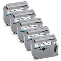 Mata1 Label Tape Refills (Black Print on White, 12mm x 8m, 5 Pack), Compatible with Brother PT-65/70/70BM/70SR/80/85/90 Label Makers, Non-Laminated M Tape Replacement Cartridges, Self-Adhesive Tape