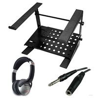 Ultimate Support JSLPT200 Multi-Purpose Laptop/DJ Stand with Stand Alone Base + On-Ear DJ Headphones + Headphone Extension Cable + Deluxe Accessory Bundle