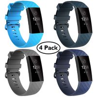Velavior Waterproof Bands for Fitbit Charge 3/ Charge3 SE, Pack of 4, Soft Adjustable Replacement Wristbands for Women Men Small Large (Navy/Gray/Sky Blue/Darkslategray, L: for 7.1"-8.7" Wrist)