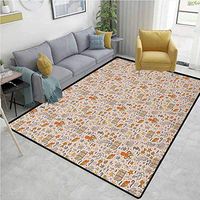 Octopus Patchwork Runner Rugs, Ocean Adventure Themed Pattern with Various Elements in Cartoon Style for Kids, Durable Rugs - Living, Dinning, Office, Rooms & Bedrrom, Hallway Carpet(6'x 9')