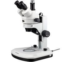 AmScope SM-1TZ-RL Professional Trinocular Stereo Zoom Microscope, WH10x Eyepieces, 3.5X-90X Magnification, 0.7X-4.5X Zoom Objective, Upper and Lower LED Lighting, Track Stand, Includes 0.5X and 2.0X Barlow Lenses