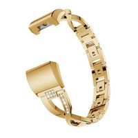 Fashion Women Crystal Stainless Steel Band Strap for Fitbit Charge 2 (Gold)