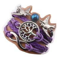 Handmade Infinity Tree for Life Love Birds Charm Friendship Gift Leather Bracelet