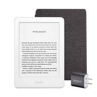 Kindle Essentials Bundle including All-new Kindle, now with a built-in front light, White - with Special Offers, Kindle Fabric Cover - Charcoal, and Power Adapter