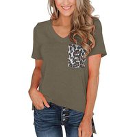 Nihewoo Woman T Shirts Loose Pullover Short Sleeve Summer Blouse Shirts Leopard Print Tops Tank Top Tee with Pockets Army Green