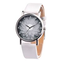 Nmch Leather Strap Wristwatch, Womens Casual Analog Quartz Watch Floral Design Round Clock (White)