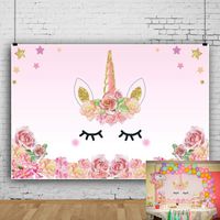 Leowefowa Vinyl 7X5FT Unicorn Backdrop Happy Birthday Twinkle Stars Pink Rose Flowers Cartoon Photography Background Baby Shower Infant Toddlers Girls Photo Studio Props