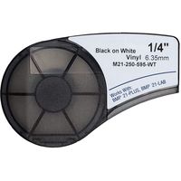SIKOT M21-250-595-WT Cartridge Ribbon High Adhesion Vinyl Label Tape,Black on White Vinyl Film Compatible with BMP21-PLUS/ID PAL and BMP21-LAB/LABPAL Portable Label Printer,21' Length 0.25" Width