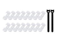 40mm x 16mm Clear Self Adhesive Plastic Cable Clips Organizer Wire Holder Clamp Cord Management (Pack of 16) + 2 Pcs 150mm x 12mm Black Nylon Reusable Cable Ties