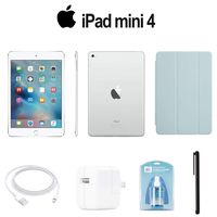 Apple 128GB iPad Mini 4 (Wi-Fi Only, Silver) (MK9P2LL/A) with Turquoise Smart Cover + Accessories