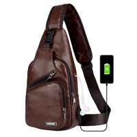 Peicees Leather Sling Bag w/USB Charge Chest Crossbody Backpack Daypack for Men
