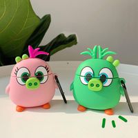 BONTOUJOUR AirPods Case, Super Funny Creative Cute Standing Big Eyes Big Nose Angry Bird Friends AirPods Case, Soft Silicone Earphone Protection Skin for AirPods1&2+Hook -Pink