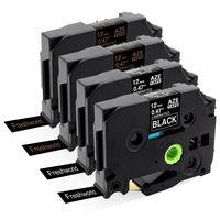 Compatible TZ P-Touch Brother Standard Laminated Label Tapes TZe334 TZe-334 TZe335 TZe-335 2P Each, for Brother PT-H100, PT-D210, PT-H110, PT-D400AD, PT-D600, 1/2Inches x 26.2Feet (12mm x 8m), 4-Pack