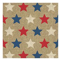 Graphique Burlap Stars Party Napkins - 20 Soft Triple-Ply Tissue Napkins With Red, White, and Blue Stars on Brown Burlap, 5" x 5"