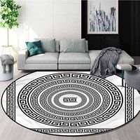 RUGSMAT Greek Key Small Round Rug Carpet,Antique Frame Set Foam Mat Bedroom Decor Round-47