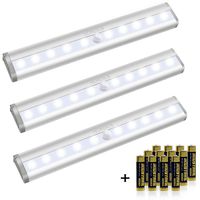 Motion Sensor Closet Lights, HOKOILN 10 LED Motion Sensor Lights, Stick-on Anywhere Wireless Battery Operated Night Light Bar, Safe Lights for Closet Cabinet Wardrobe Stairs, 3 Pack (with Batteries)