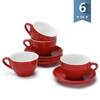 Sweese 403.104 Cappuccino Cup and Saucer Set, 6 Ounce Perfect for Specialty Coffee Drinks, Latte, Cafe Mocha and Tea, Set of 4, Red