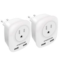 EtekStorm 2 Pack European Plug Adapter International Power Adaptor with 2 USB Ports 2 American Outlets- 4 in 1 european travel plug adapter for German,France, Spain,Greece,Italy,Israel (2 Pack)