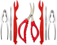 7Pcs Seafood Tools Set including 4 Forks and 2 Lobster Crackers Nut Cracker 1 Seafood Scissors(Red Lobster Shellers)