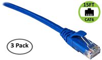 CAT6 Snagless Patch Cord UTP Network Ethernet Cable - 15 FT (Blue) - 3 Pack