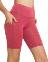 BALEAF Women's 8" High Waist Biker Workout Yoga Running Compression Exercise Shorts Side Pockets Coral Size L