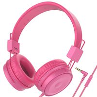 Baseman On Ear Wired Headphones with Mic, Lightweight and Folding Portable Headphone, Stereo and Heavy Bass Boosted Headphones with 1.5M Braided Cord for Cellphone Laptop Tablet Computer Mp4 Mp3 Pink