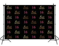 Sensfun Sweet 16 Sixteen Birthday Backdrop Girls Pink Gold Black Party Banner Decorations 7x5ft Step and repeat Vinyl Photography Background Table Photo Booth Props