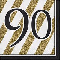 Black and Gold 90th Birthday Napkins, 48 ct