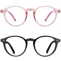 EOSNEIK Blue Light Blocking Glasses Men Women Vintage Thick Round Rim Frame Eyeglasses Anti Blue Ray Computer Game Glasses (Black/Pink)