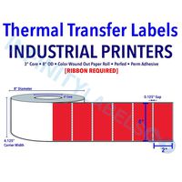 4" X 2" Thermal Transfer Red (PMS 185) Labels - 3" Core, 8" OD - Perfed [640168]