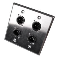 Seismic Audio SA-PLATE38 Stainless Steel Wall Plate 2 Gang with 4 XLR Male Connectors for Cable Installation