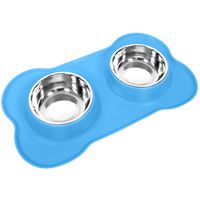 UPSKY Dog Cat Bowls Stainless Steel Double Dog Food and Water Bowls with No-Spill No-Skid Silicone Mat, Pet Feeder Bowls Small Puppy Bowl for Small Dogs Cats