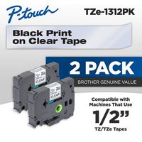 Brother Genuine P-touch TZE-1312PK Tape, 1/2" (0.47") Standard Laminated P-touch Tape, Black on Clear, Perfect for Indoor or Outdoor Use, Water Resistant, 26.2 Feet (8M), Two-Pack