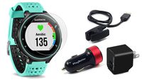 Garmin Forerunner 235 (Frost Blue) GPS Running Watch Bundle | with HD Screen Protector Film (x4) & PlayBetter USB Car/Wall Adapters | On-Wrist Heart Rate | Elevate Heart Rate Technology | VO2 Max