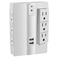 Rotating Outlet Extender Surge Protector - JACKYLED 6-Outlet Power Strip with 2 USB Ports Wall Mount Plug Charger for Phone Laptop Electronics - White