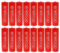 Eneloop Panasonic AA NiMH Pre-Charged Rechargeable Batteries with Holder, 16 Pack, Red