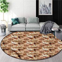 RUGSMAT Pirates Round Rug,Ancient Map Adventure Non-Slip No-Shedding Kitchen Soft Floor Mat Round-51