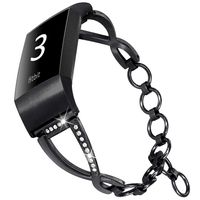 Falandi Compatible Fitbit Charge 3 Bands Bling Metal Bangle/Bracelet/Assesories/Straps/Wrist Band for Fitbit Charge 3 Women Small Large Silver Rose Gold Black (Black)