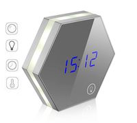 Mirror Alarm Clock Cosmetic Mirror with Night Light, Digital Thermometer Calendar and Bedside Clock, USB Charging for Home Bedroom Kitchen