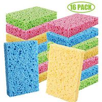 Cleaning Scrub Colored Sponge,Non-Scratch Kitchen Cellulose Dishwashing Sponge,16Pack Biodegradable Natural Sponge
