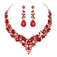 Youfir Bridal Austrian Crystal Necklace and Earrings Jewelry Set Gifts fit with Wedding Dress(Red)