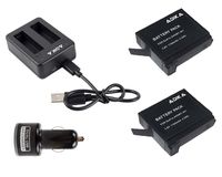 Hero 4 Dual Charger + Battery Eliminator USB Car Charger for GoPro + 2 pcs for Go Pro Hero4 Rechargeable Batteries Pac AHDBT-401 Accessories Bundle for GoPro Camera Back up Batteries by ADIKA