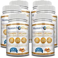 Research Verified Turmeric Curcumin - Vegan with BioPerine 95% Standardized Curcuminoids - Natural Anti-Inflammatory, Antioxidant, Pain Relief and Antidepressant - 6 Bottles (6 Months Supply)