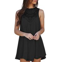 Goddessvan Women's Casual Sleeveless Stitching O-Neck Chiffon Short Dress Sundress (M, Black)
