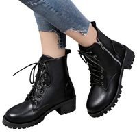 Women's Classic Ankle Boots,Round Toe Lase-up Leather Smooth Black Combat Ankle Boots Nevera (Size:35=US:5.5, Black)