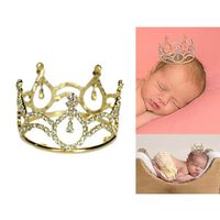 "Leiah" Mini Rhinestone Crown, Newborn Photography Prop, Toddler/Child Flower Girl Princess Tiara (Gold)