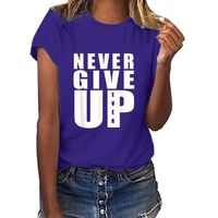 Haalife◕‿Plus Size Women Summer T-Shirt Cute Letter Print Short Sleeve Tee Top Funny Blouse Never Give Up Purple