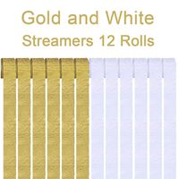Gold and White Crepe Paper Streamers 12 Rolls 2 Color White Gold Party Streamer Decorations for Various Birthday Party Wedding Festival Party Decorations
