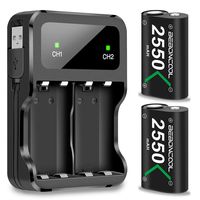 Xbox One Battery Pack 2x2550mAh Rechargeable Battery for Xbox One/Xbox One S/Xbox One X/Xbox One Elite Wireless Controller (Battery&Charger Set, Green)