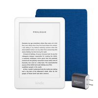 Kindle Essentials Bundle including All-new Kindle, now with a built-in front light, White - with Special Offers, Kindle Fabric Cover - Cobalt Blue, and Power Adapter